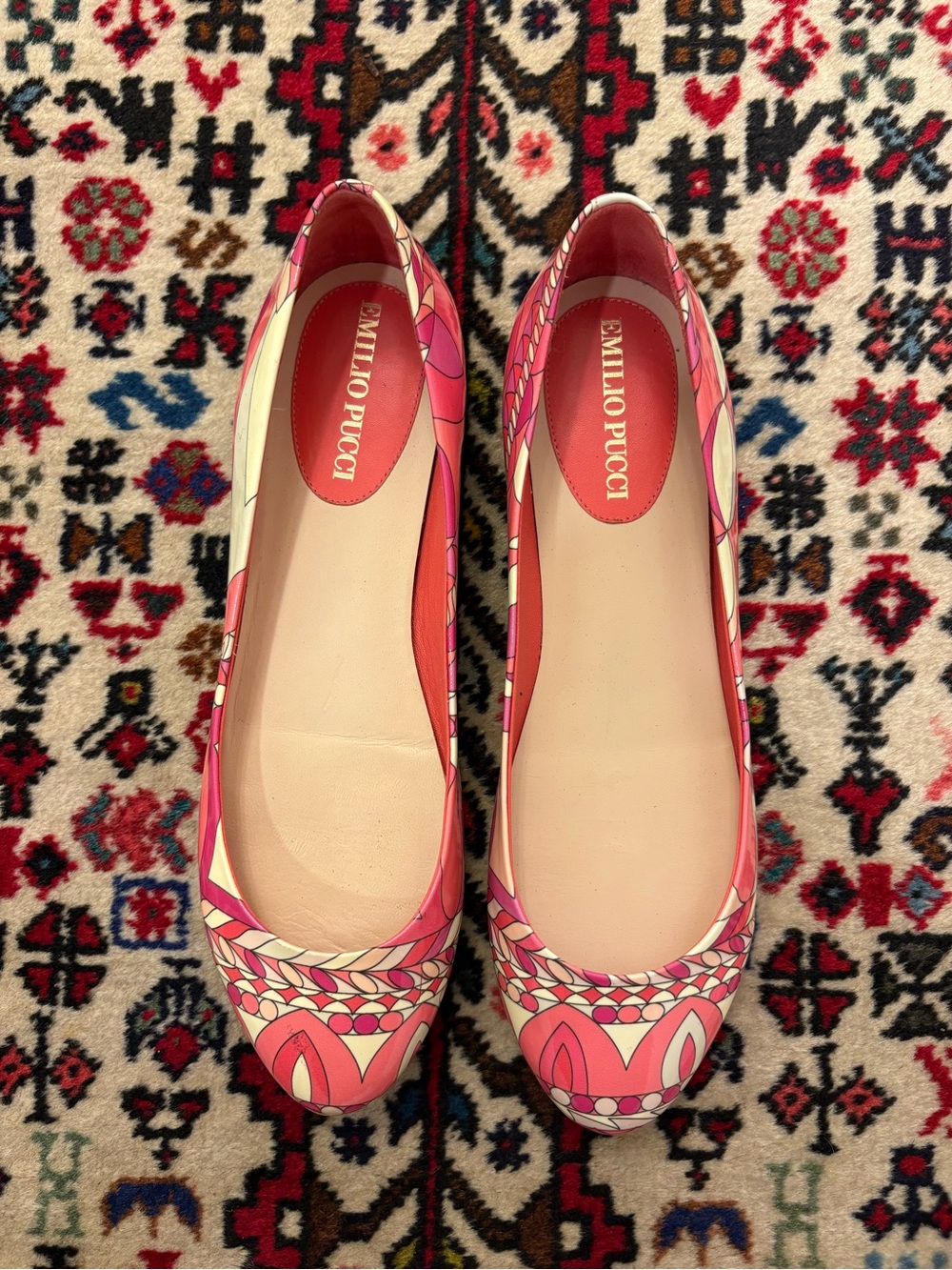 Emilio Pucci Pink Multicolor Patterned Ballet Flats